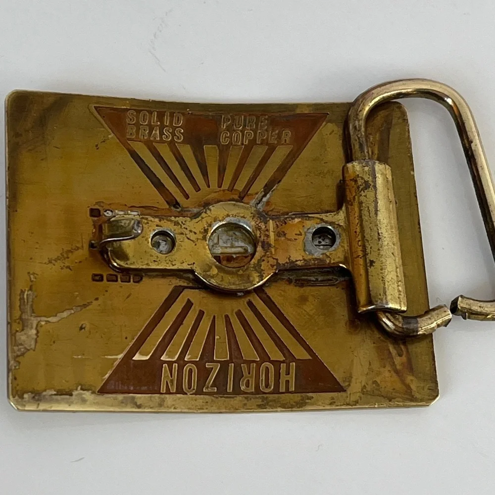 Vintage Horizon Brass Copper Musical Notes Belt Buckle 1970s Music Staff Design